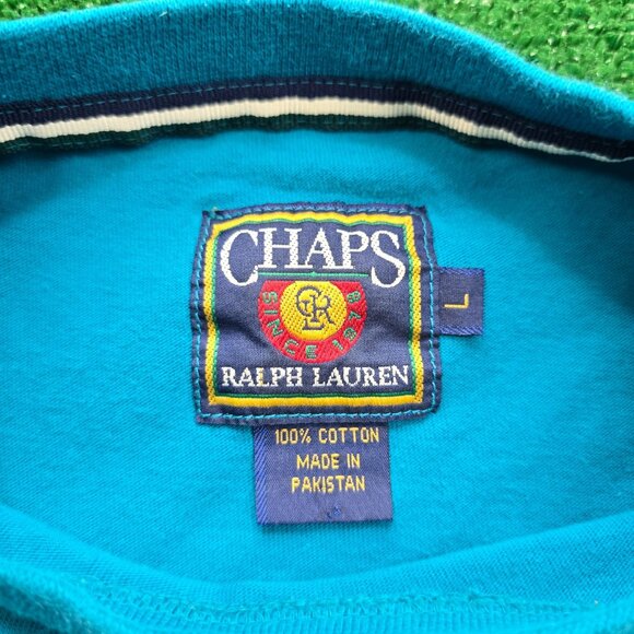 Chaps Ralph Lauren Tshirt Mens Large/XL Teal Vintage Y2k Summer Beach Casual - Picture 5 of 7